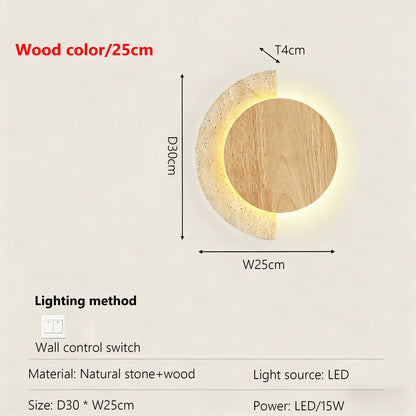 Verthara Premium Travertine Stone & Wood LED Wall Light Wood color 25cm