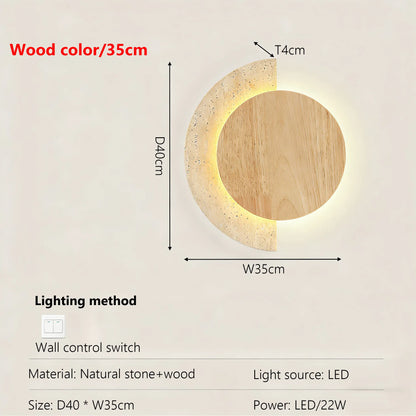 Verthara Premium Travertine Stone & Wood LED Wall Light Wood color 35cm