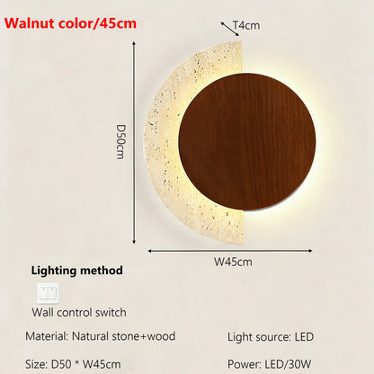 Verthara Premium Travertine Stone & Wood LED Wall Light Walnut color 45cm