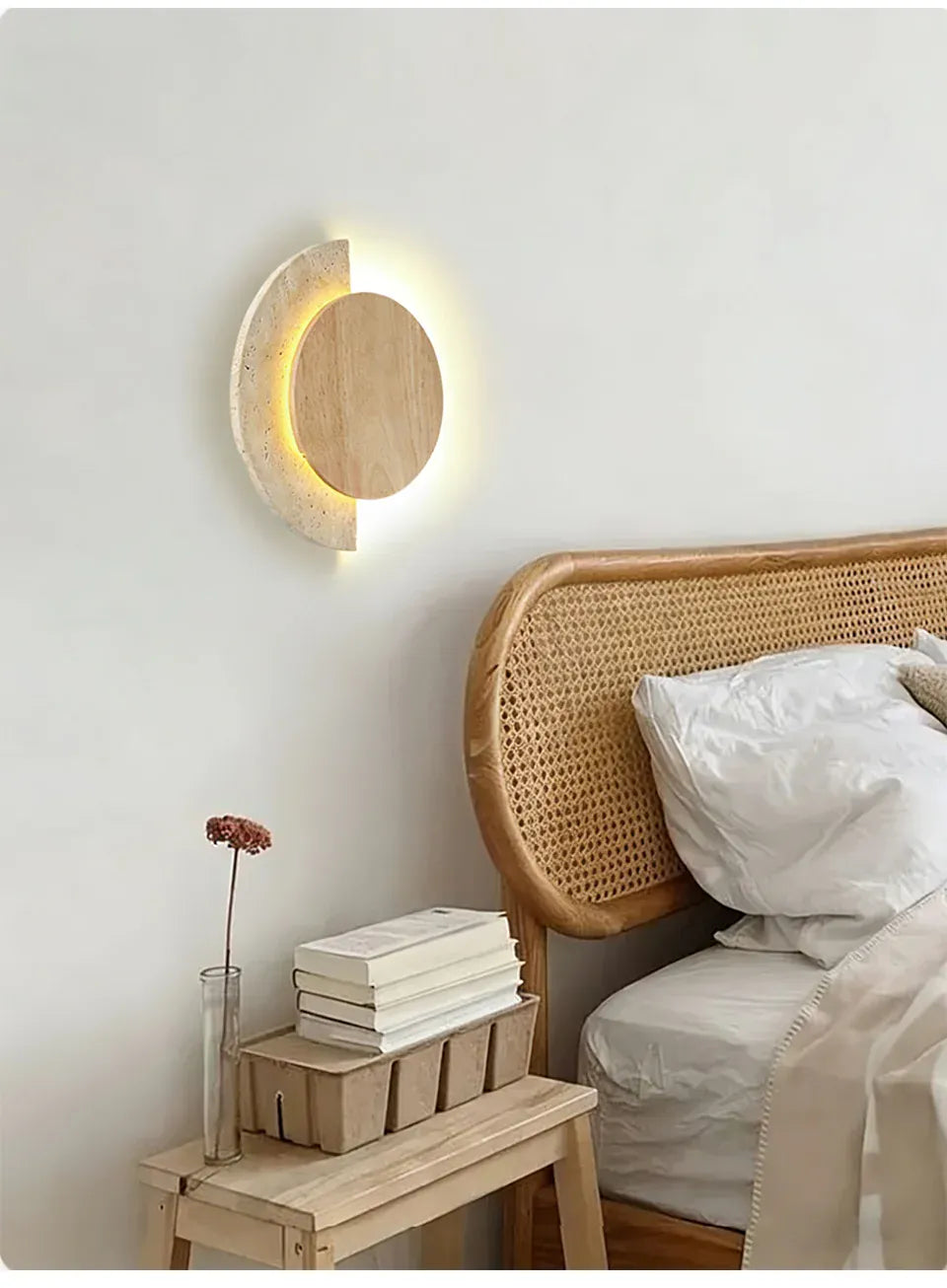 Verthara Premium Travertine Stone & Wood LED Wall Light