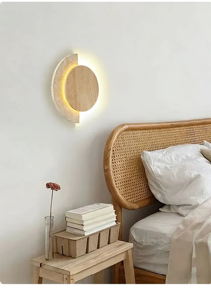 Verthara Premium Travertine Stone & Wood LED Wall Light