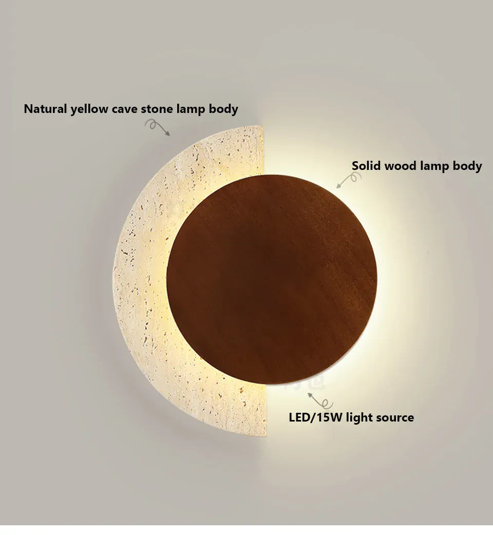 Verthara Premium Travertine Stone & Wood LED Wall Light