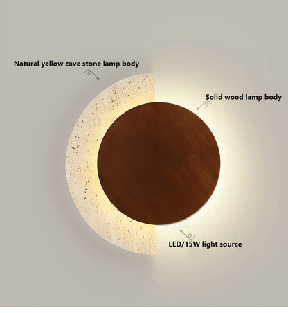 Verthara Premium Travertine Stone & Wood LED Wall Light