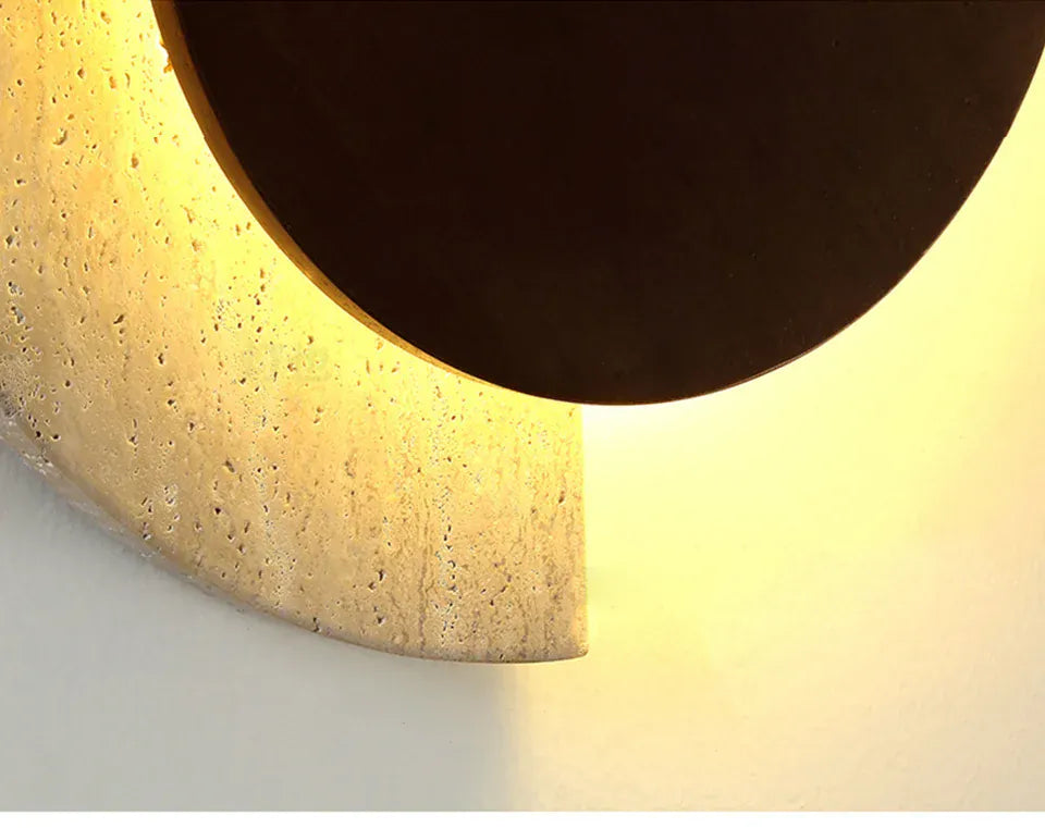 Verthara Premium Travertine Stone & Wood LED Wall Light