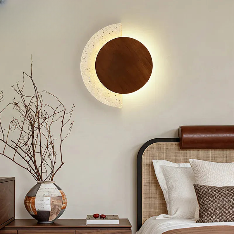 Verthara Premium Travertine Stone & Wood LED Wall Light