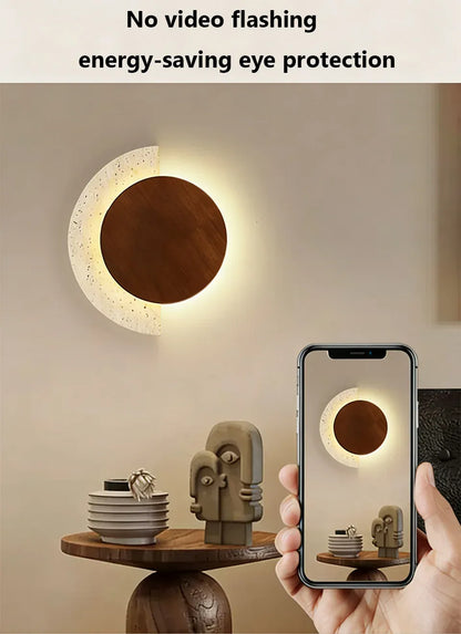 Verthara Premium Travertine Stone & Wood LED Wall Light