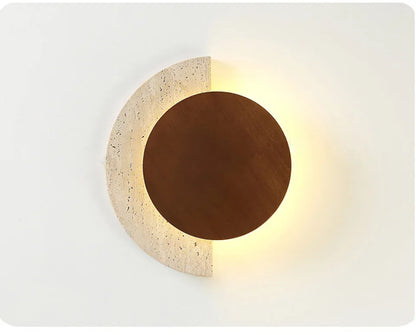 Verthara Premium Travertine Stone & Wood LED Wall Light