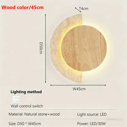 Verthara Premium Travertine Stone & Wood LED Wall Light Wood color 45cm