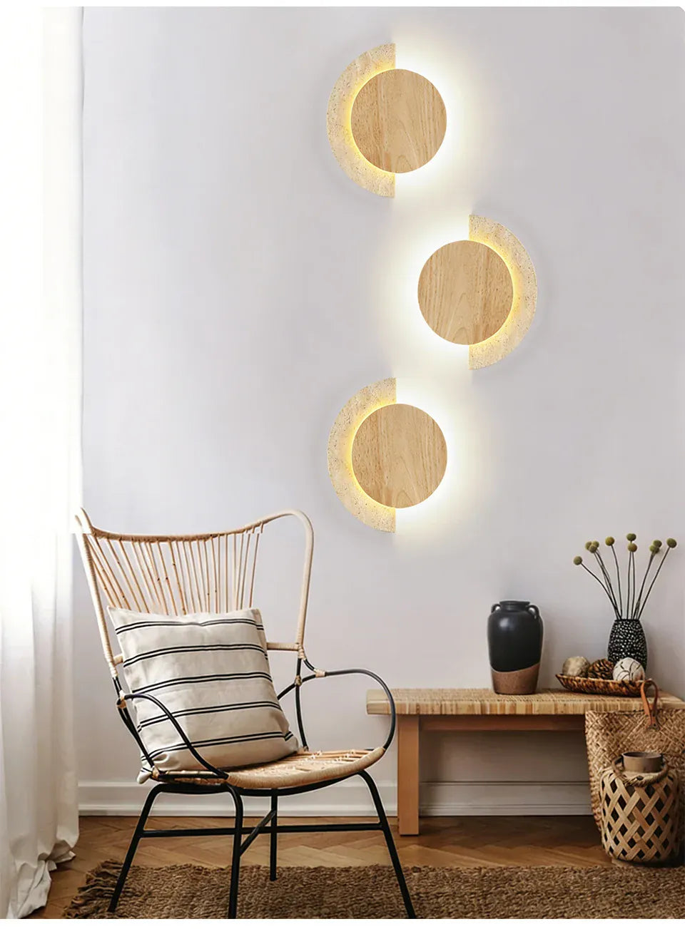 Verthara Premium Travertine Stone & Wood LED Wall Light