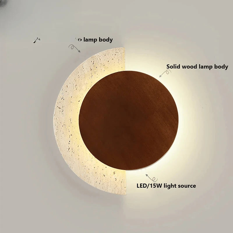 Verthara Premium Travertine Stone & Wood LED Wall Light