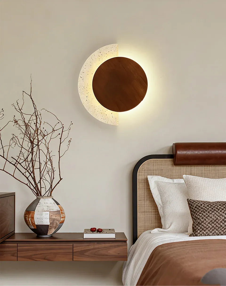Verthara Premium Travertine Stone & Wood LED Wall Light