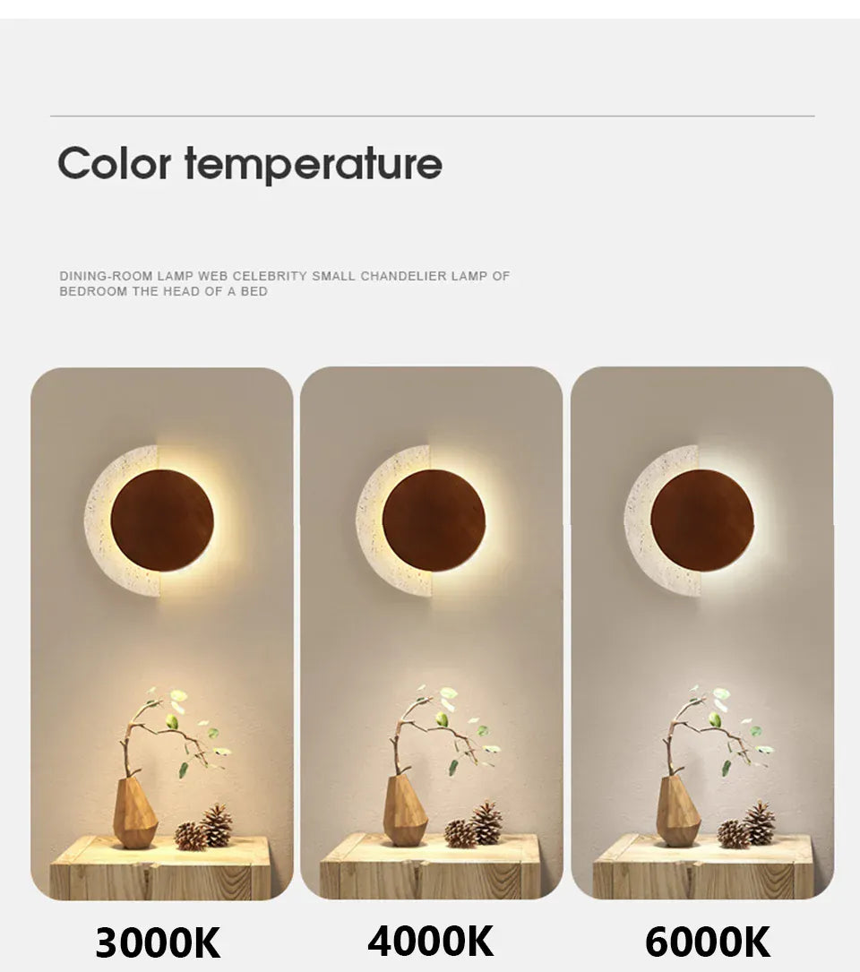 Verthara Premium Travertine Stone & Wood LED Wall Light