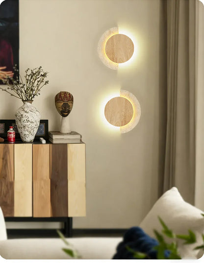Verthara Premium Travertine Stone & Wood LED Wall Light