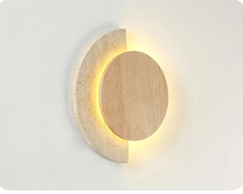Verthara Premium Travertine Stone & Wood LED Wall Light
