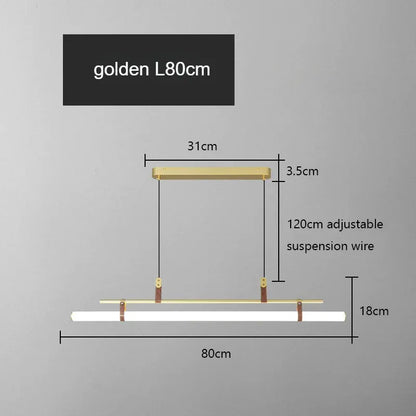 Verthara Premium Vintage Linear Leather-Trim Chandelier Gold-80cm