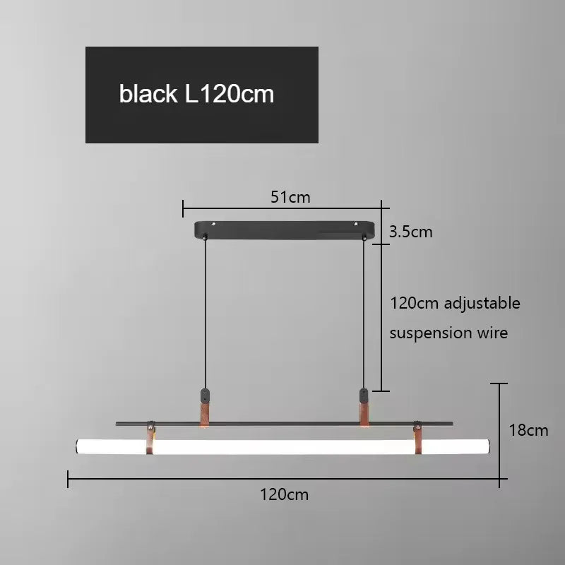 Verthara Premium Vintage Linear Leather-Trim Chandelier Black-120cm