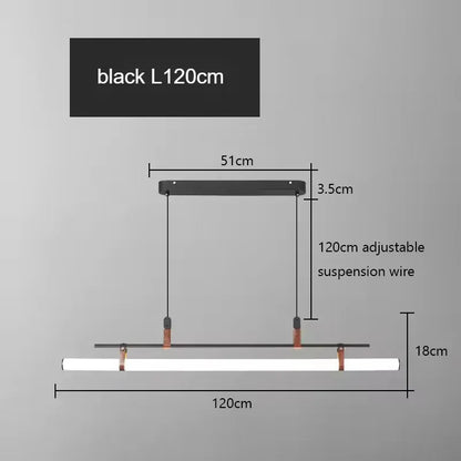 Verthara Premium Vintage Linear Leather-Trim Chandelier Black-120cm
