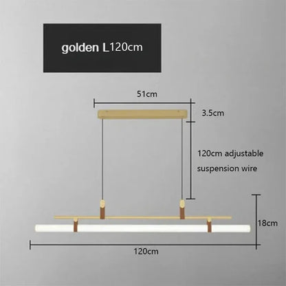 Verthara Premium Vintage Linear Leather-Trim Chandelier Gold-120cm