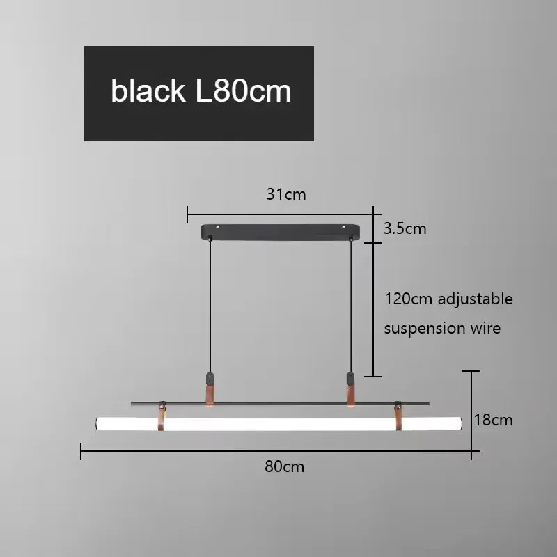Verthara Premium Vintage Linear Leather-Trim Chandelier Black-80cm