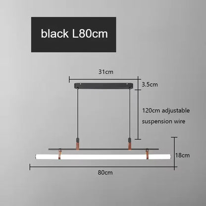 Verthara Premium Vintage Linear Leather-Trim Chandelier Black-80cm