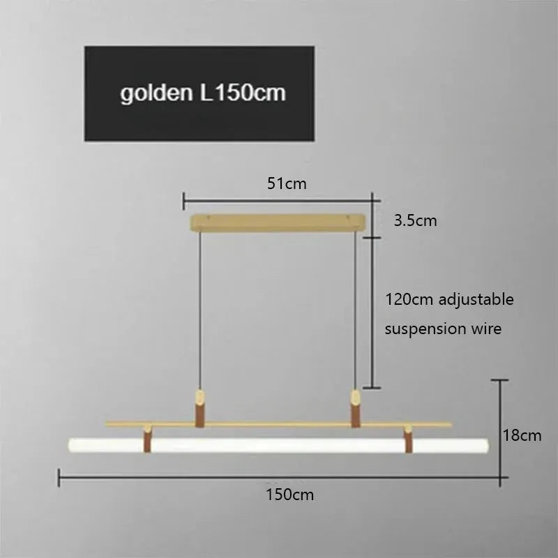 Verthara Premium Vintage Linear Leather-Trim Chandelier Gold-150cm
