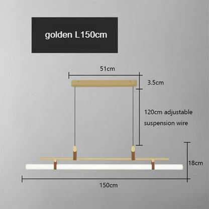 Verthara Premium Vintage Linear Leather-Trim Chandelier Gold-150cm