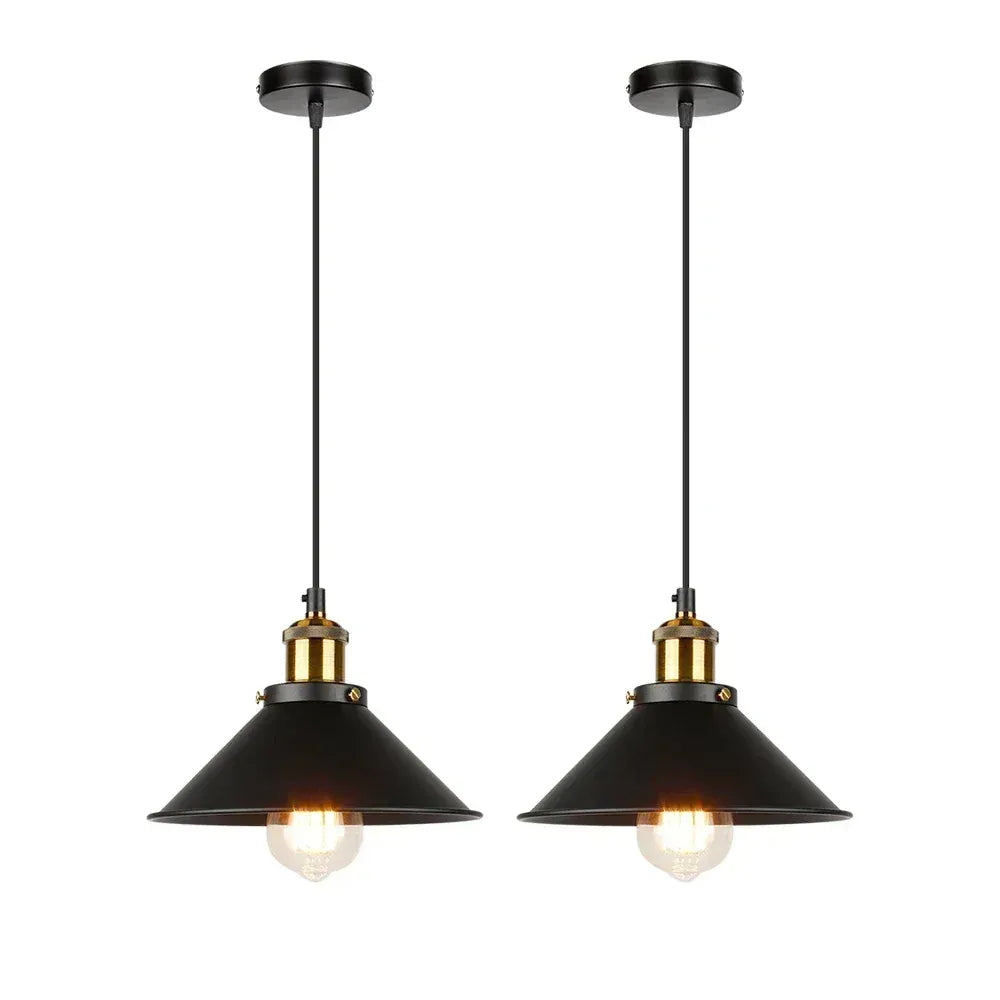Verthara Premium Vintage Pendant Light - Three-Head Design - E27 Lamp Holder - Gold/Black Finish - Retro Style - Ideal For Dining Room Black-1head x2 / 30CM