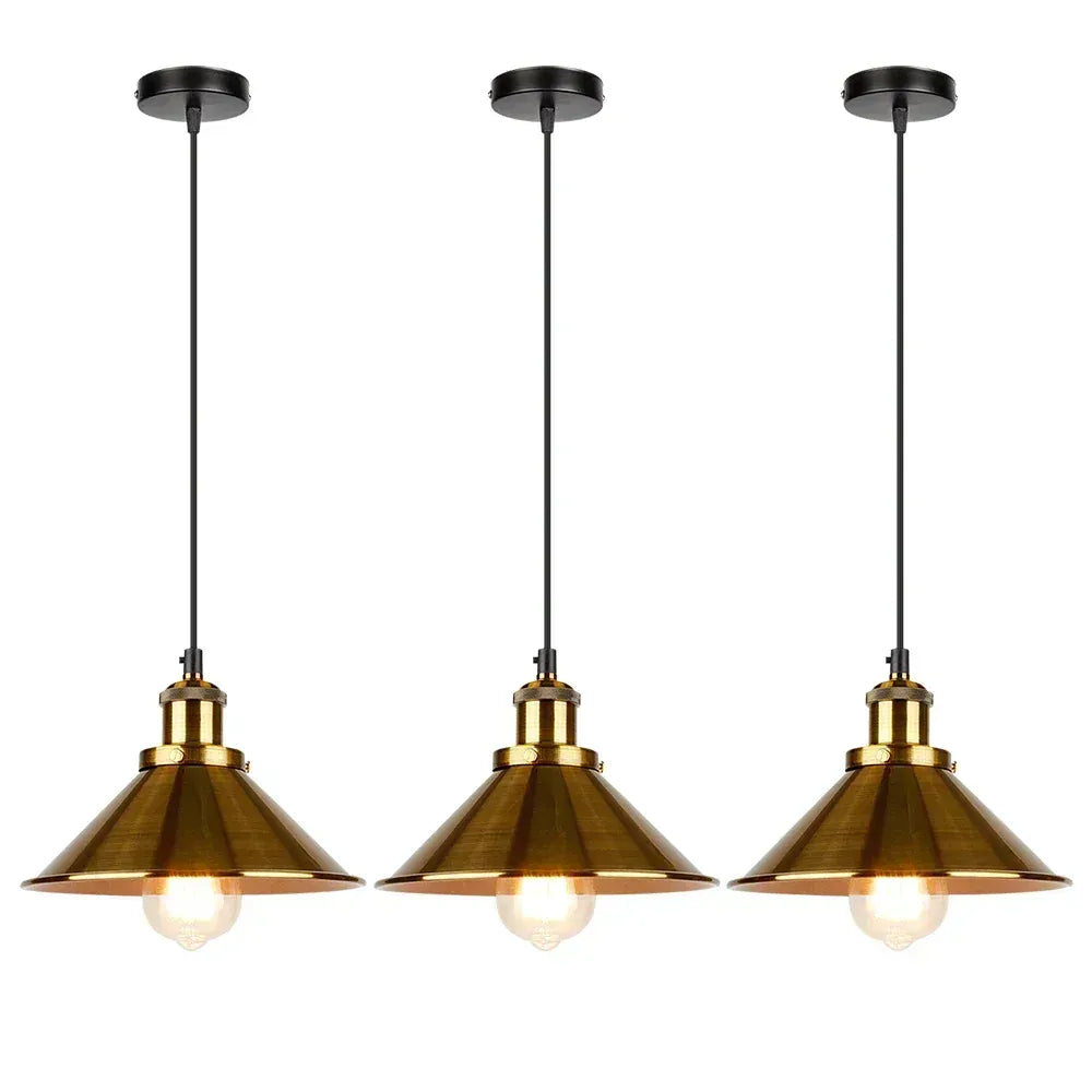 Verthara Premium Vintage Pendant Light - Three-Head Design - E27 Lamp Holder - Gold/Black Finish - Retro Style - Ideal For Dining Room