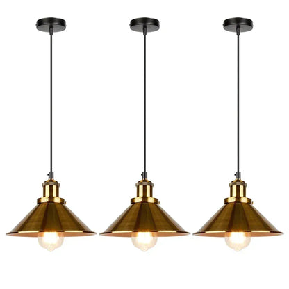 Verthara Premium Vintage Pendant Light - Three-Head Design - E27 Lamp Holder - Gold/Black Finish - Retro Style - Ideal For Dining Room