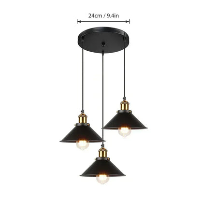 Verthara Premium Vintage Pendant Light - Three-Head Design - E27 Lamp Holder - Gold/Black Finish - Retro Style - Ideal For Dining Room