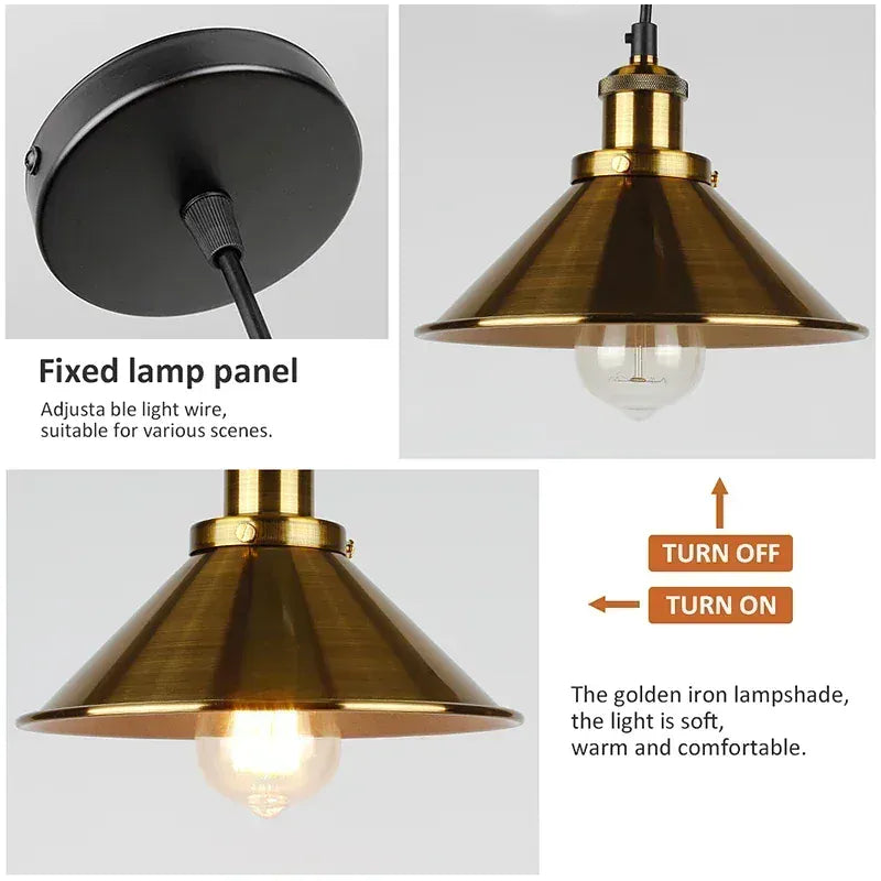 Verthara Premium Vintage Pendant Light - Three-Head Design - E27 Lamp Holder - Gold/Black Finish - Retro Style - Ideal For Dining Room