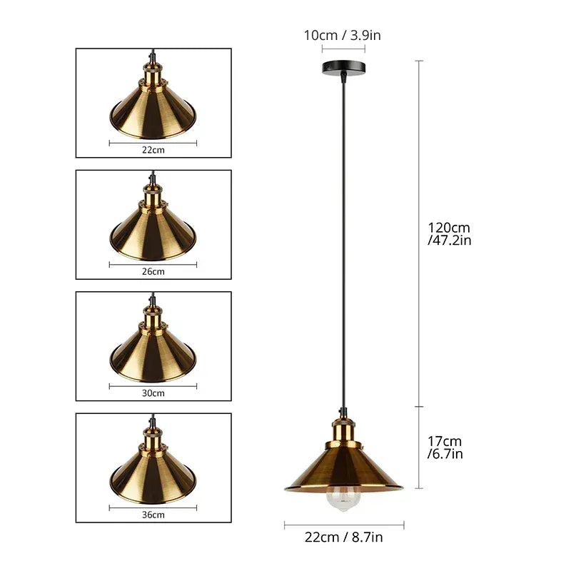 Verthara Premium Vintage Pendant Light - Three-Head Design - E27 Lamp Holder - Gold/Black Finish - Retro Style - Ideal For Dining Room