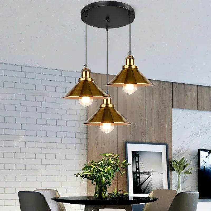 Verthara Premium Vintage Pendant Light - Three-Head Design - E27 Lamp Holder - Gold/Black Finish - Retro Style - Ideal For Dining Room Gold-1head x3 / 30CM