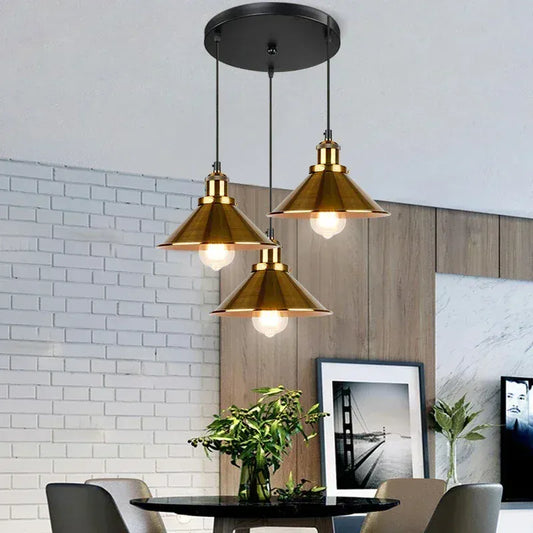 Verthara Premium Vintage Pendant Light - Three-Head Design - E27 Lamp Holder - Gold/Black Finish - Retro Style - Ideal For Dining Room Gold-1head x3 / 30CM