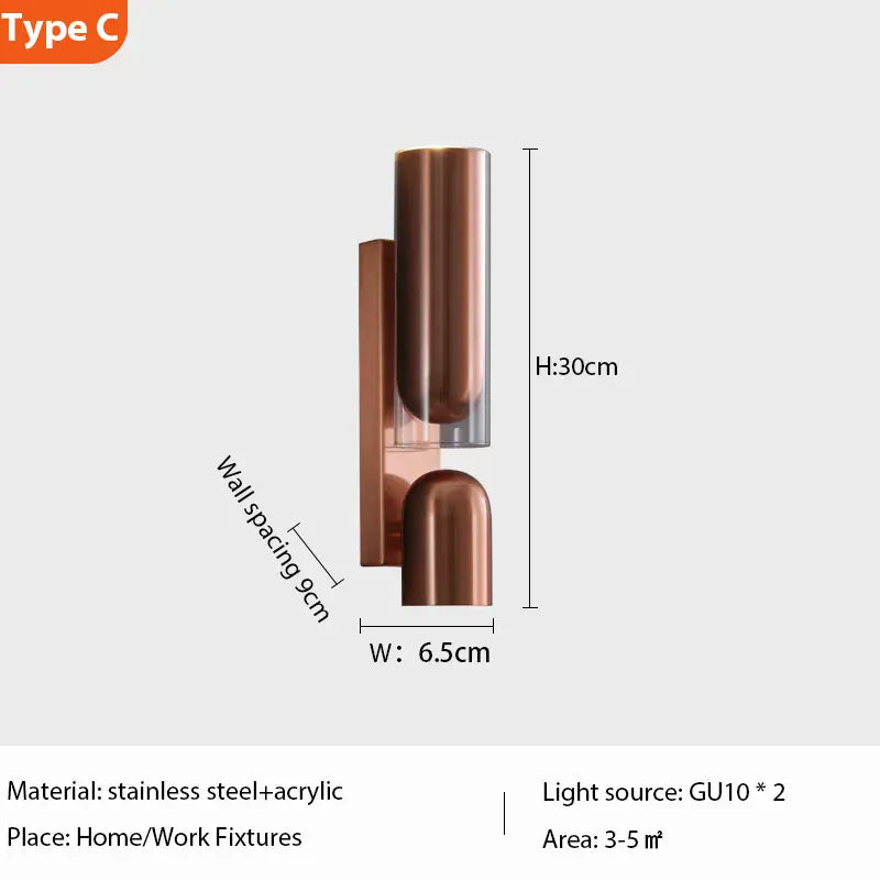 Verthara Premium Vintage Rotatable Glass Wall Lamp C rose gold / Cool White(5500-7000K)