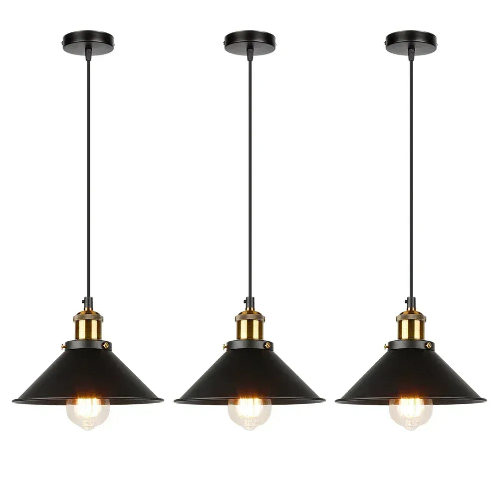 Verthara Premium Vintage Three-Head Industrial Pendant Light Black-1head x3 / 22CM