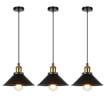 Verthara Premium Vintage Three-Head Industrial Pendant Light Black-1head x3 / 22CM