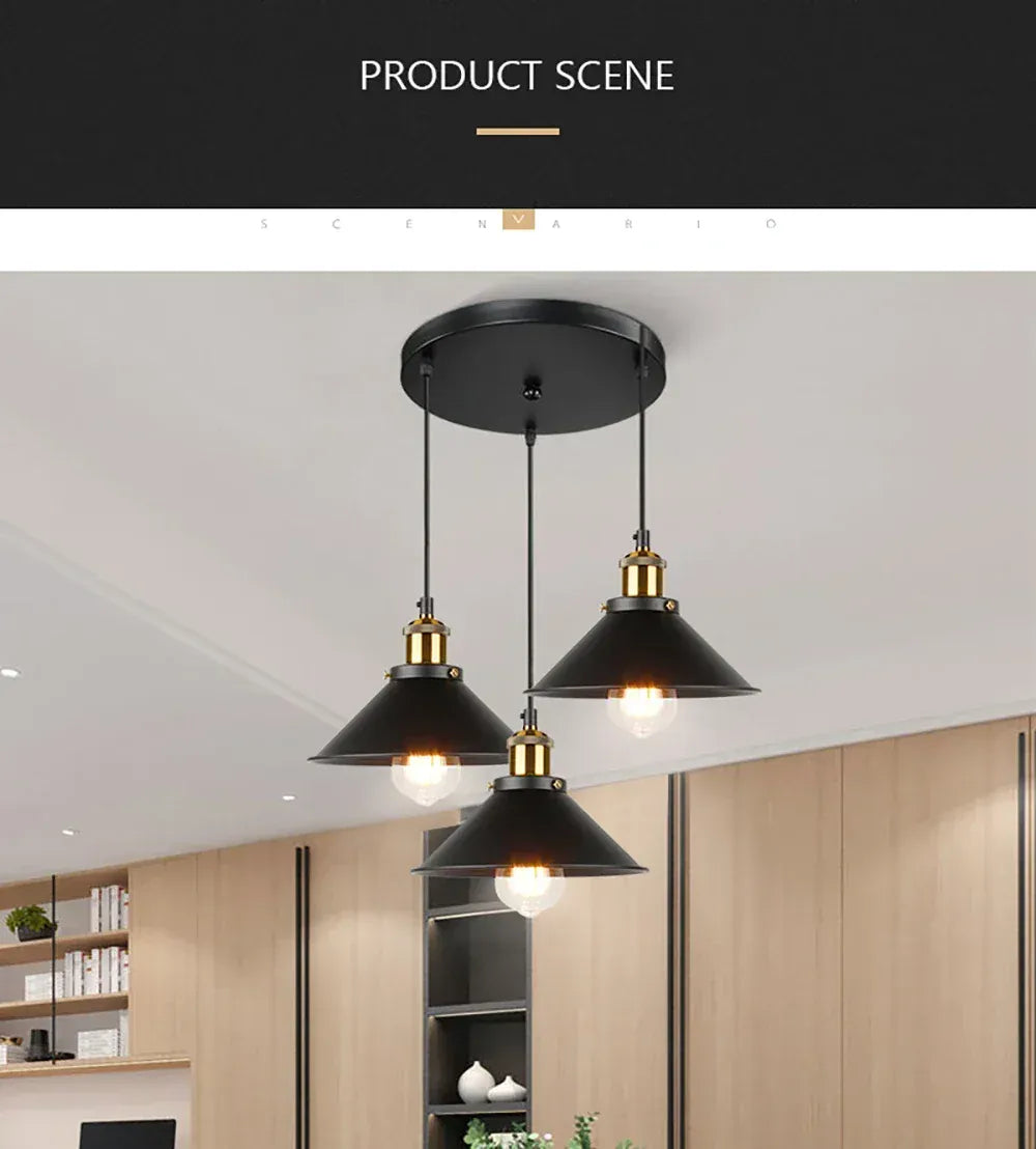 Verthara Premium Vintage Three-Head Industrial Pendant Light