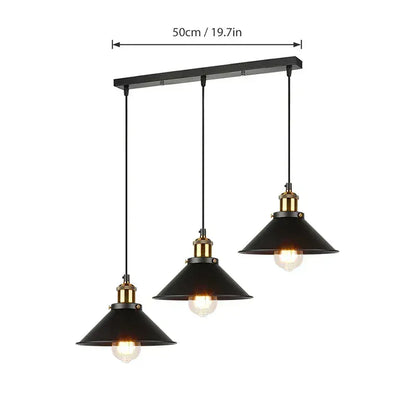 Verthara Premium Vintage Three-Head Industrial Pendant Light Black-3 head Rect / 22CM