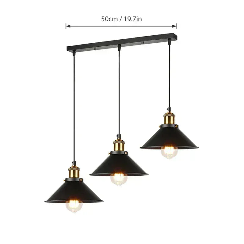 Verthara Premium Vintage Three-Head Industrial Pendant Light