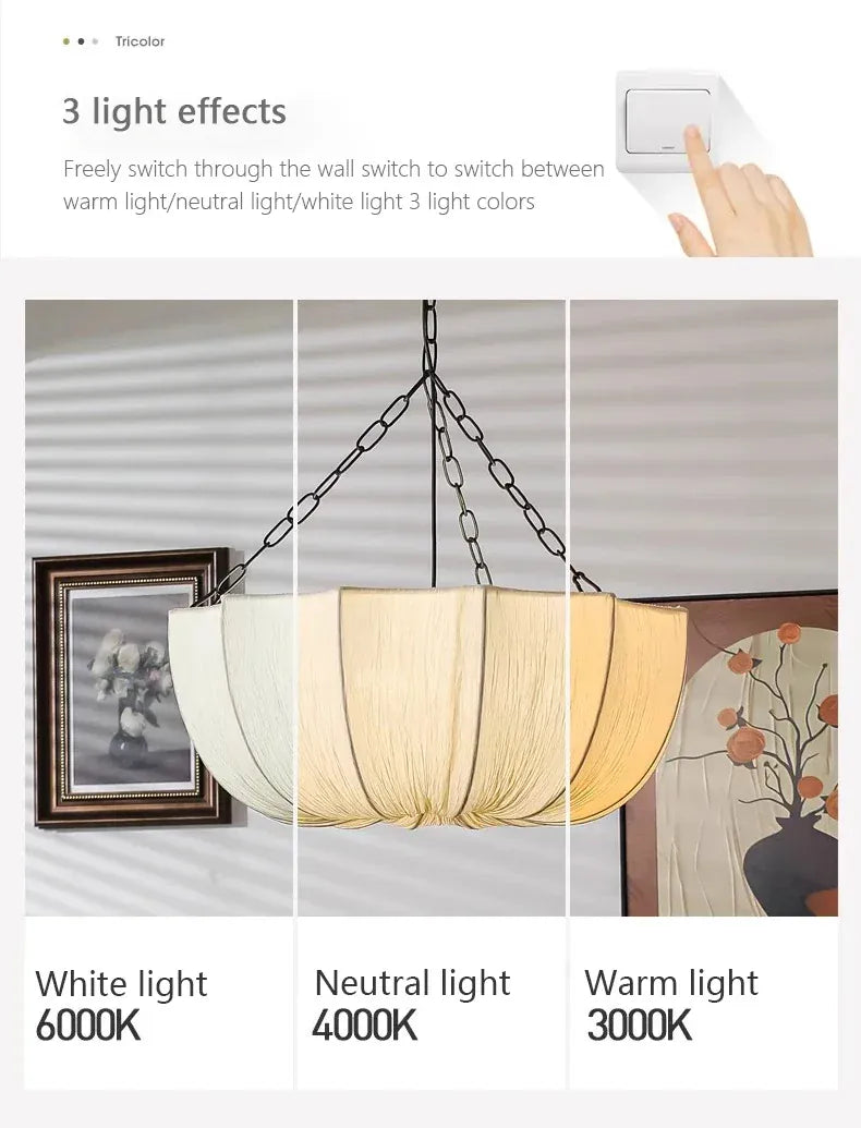 Verthara Premium Wabi-Sabi Fabric Chain Pendant Chandelier