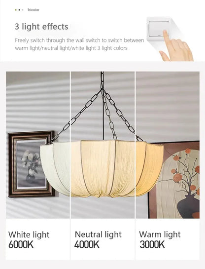 Verthara Premium Wabi-Sabi Fabric Chain Pendant Chandelier