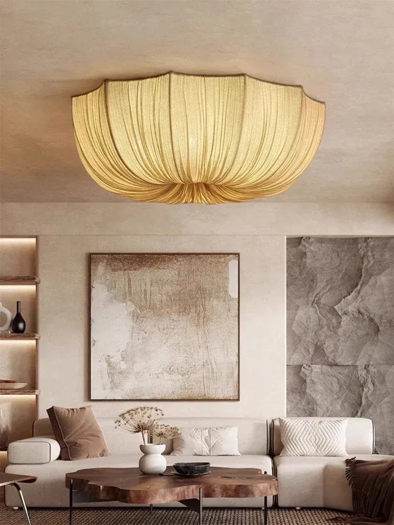 Verthara Premium Wabi-Sabi Fabric Round Flush Ceiling Light