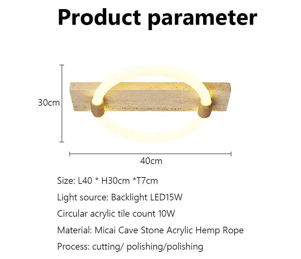Verthara Premium Wabi-Sabi Natural Stone Round Ceiling Light L40cmx30cm