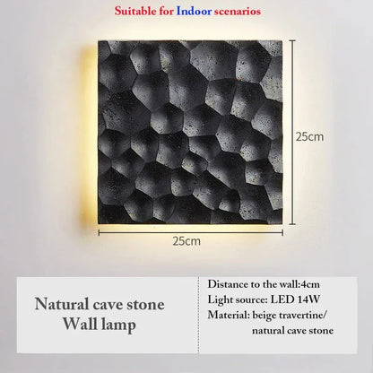 Verthara Premium Wabi-Sabi Travertine Stone Wall Light Black stone-Indoor