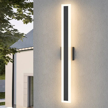 Verthara Premium Waterproof Stainless Steel Outdoor Wall Light – Modern Black Long-Strip Wall Sconce for Garden and Balcony Dimming with RC / 31.5H x 4.3W x 1.6D