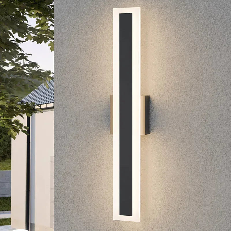 Verthara Premium Waterproof Stainless Steel Outdoor Wall Light – Modern Black Long-Strip Wall Sconce for Garden and Balcony Cool white / 23.6H x 4.3W x 1.6D