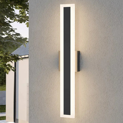 Verthara Premium Waterproof Stainless Steel Outdoor Wall Light – Modern Black Long-Strip Wall Sconce for Garden and Balcony Cool white / 23.6H x 4.3W x 1.6D