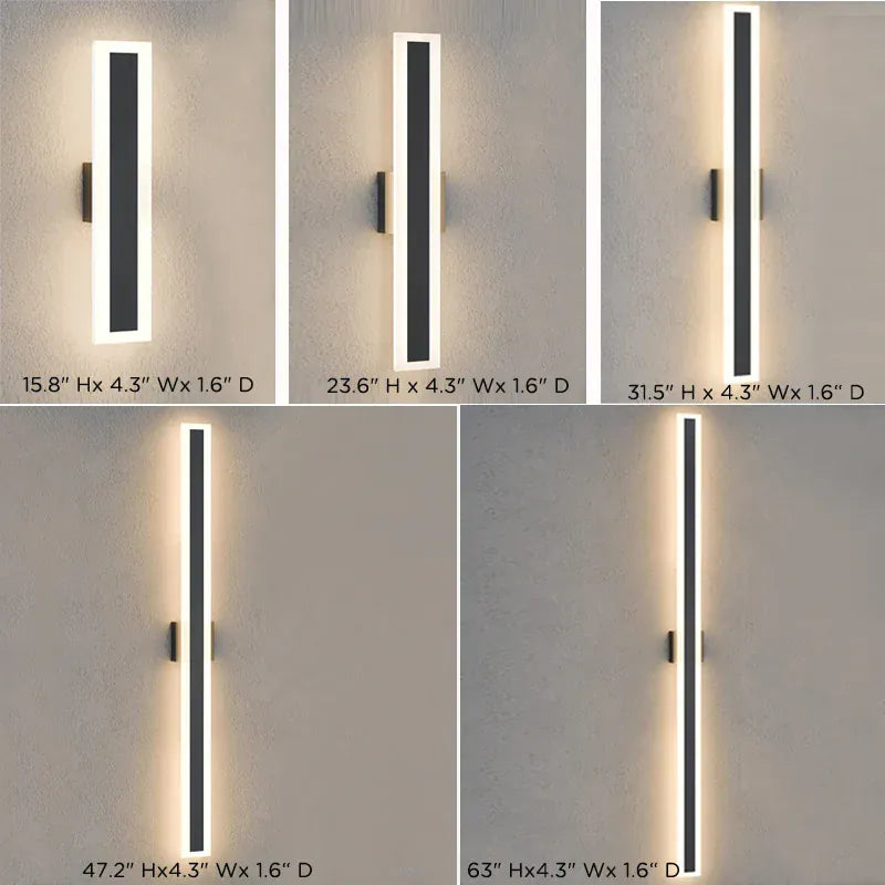 Verthara Premium Waterproof Stainless Steel Outdoor Wall Light – Modern Black Long-Strip Wall Sconce for Garden and Balcony