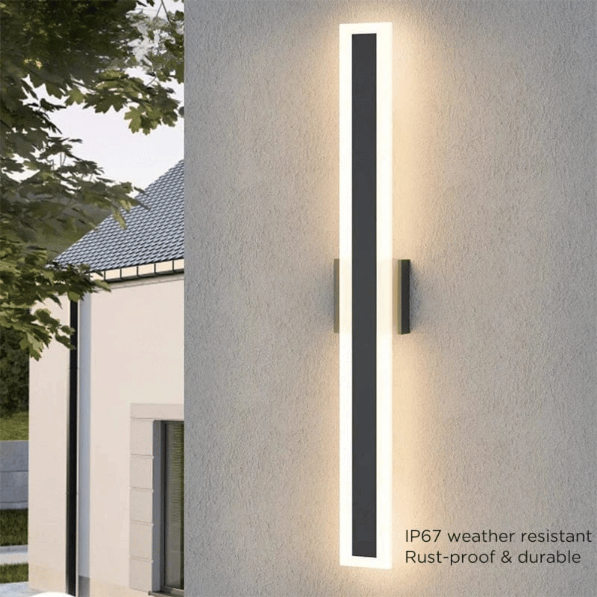 Verthara Premium Waterproof Stainless Steel Outdoor Wall Light – Modern Black Long-Strip Wall Sconce for Garden and Balcony